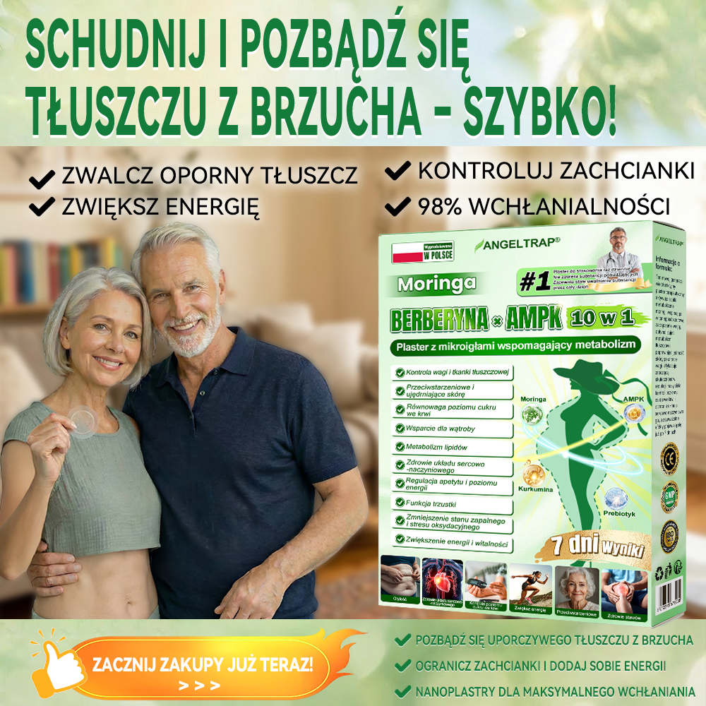 🎉ANGELTRAP® Moringa × Berberyna × AMPK 10-w-1 Wsparcie metaboliczne, plaster z nanotechnologią mikroigłową 🇵🇱(Wystarczy raz dziennie, widoczne efekty w 7 dni) ✅ Na otyłość, wiotką skórę, cukrzycę, bezdech senny, problemy ze stawami i wiele innych
