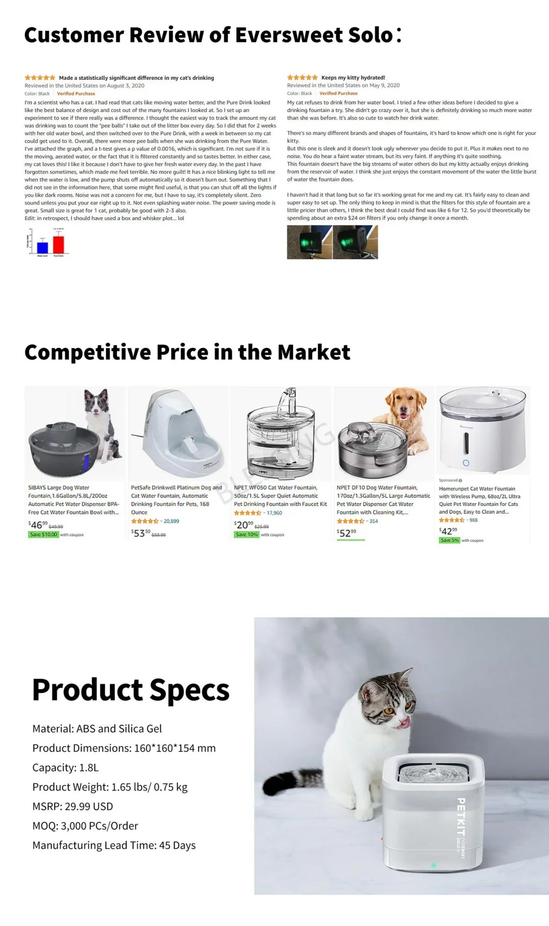 PETKIT EVERSWEET SOLO SE Smart LED Light Cat Water Fountain,Pet Water Fountain for Cats and Small Dogs with Filter