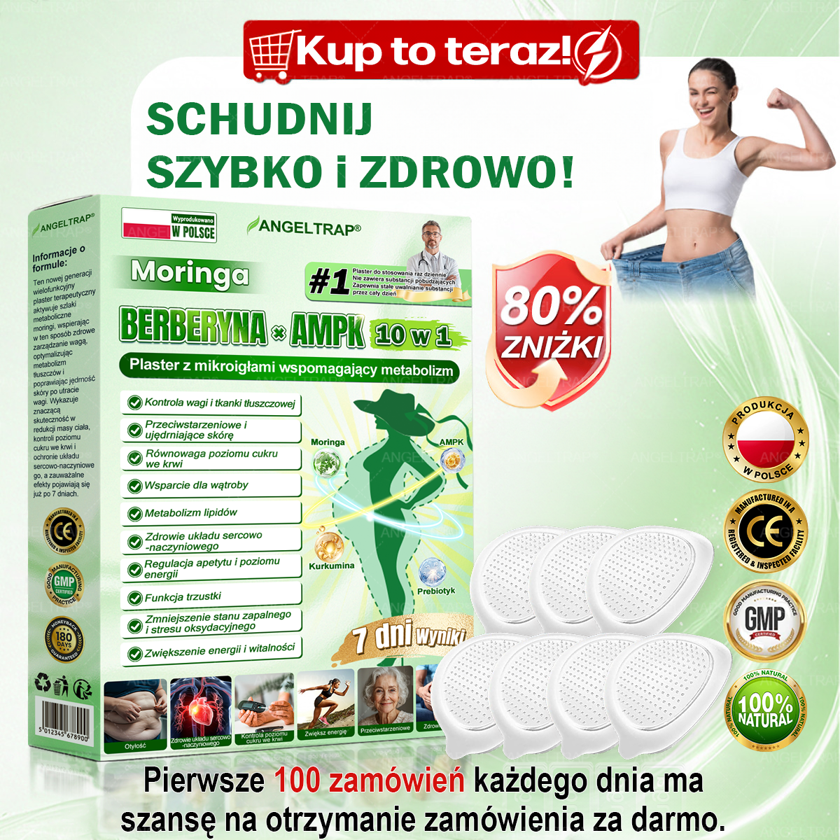 💜💜💜💜ANGELTRAP® Moringa × Berberyna × AMPK 10-w-1 Wsparcie metaboliczne, plaster z nanotechnologią mikroigłową 🇵🇱(Wystarczy raz dziennie, widoczne efekty w 7 dni) ✅ Na otyłość, wiotką skórę, cukrzycę, bezdech senny, problemy ze stawami i wiele innych