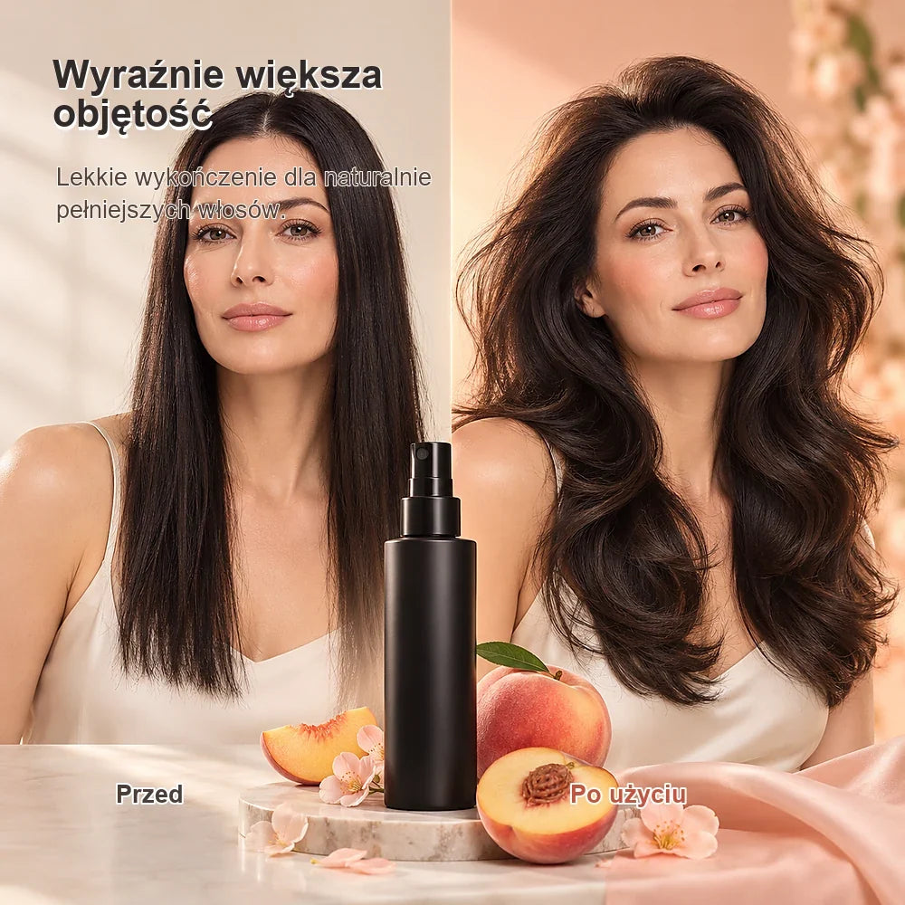 🔥 OSTATNI DZIEŃ! 10% zniżki - 💧Spray do stylizacji i zwiększania objętości włosów o zapachu brzoskwini